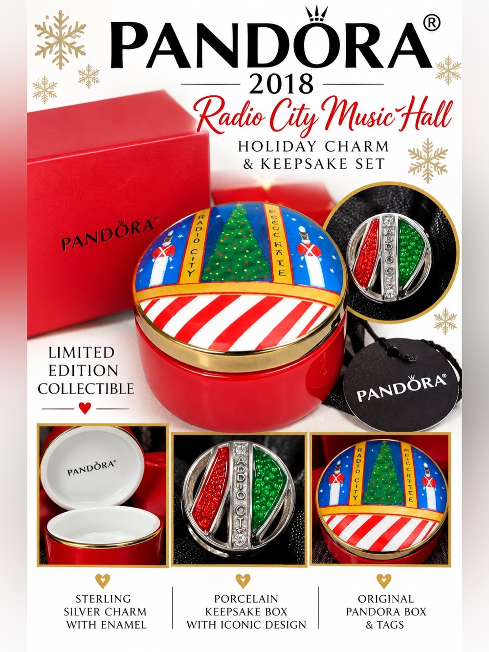 Pandora B800997 2018 Radio City Music Hall Holiday Charm Porcelain Keepsake Set